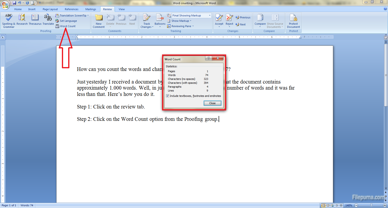Word count 2