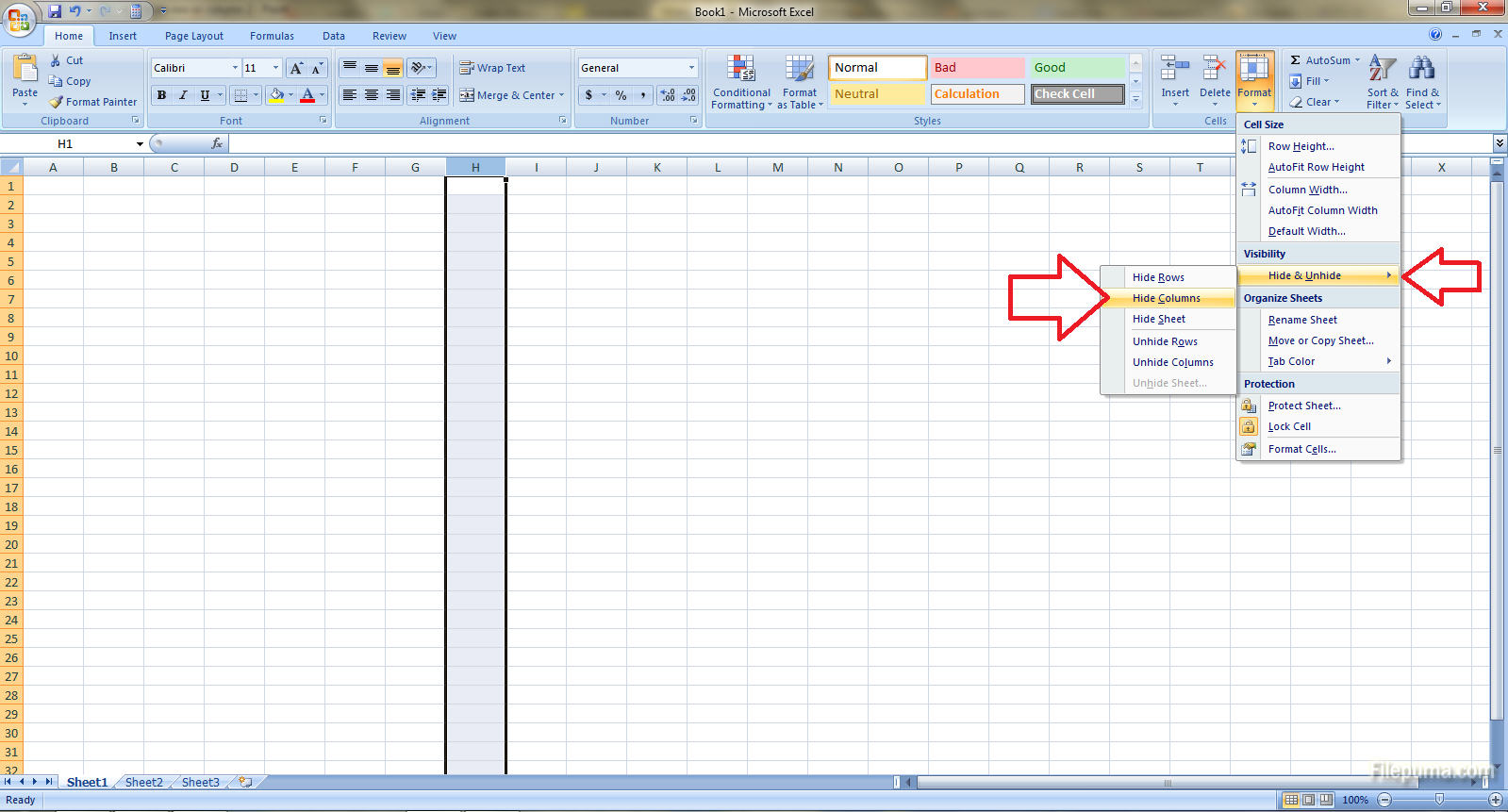 Hide row or column 3