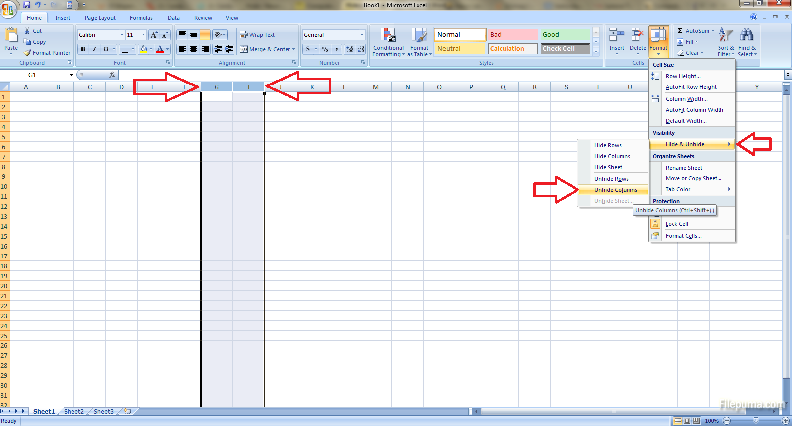 Hide row or column 4