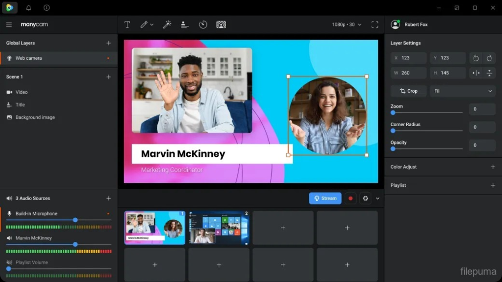 ManyCam: Webcam software for creative video effects and seamless live streaming.